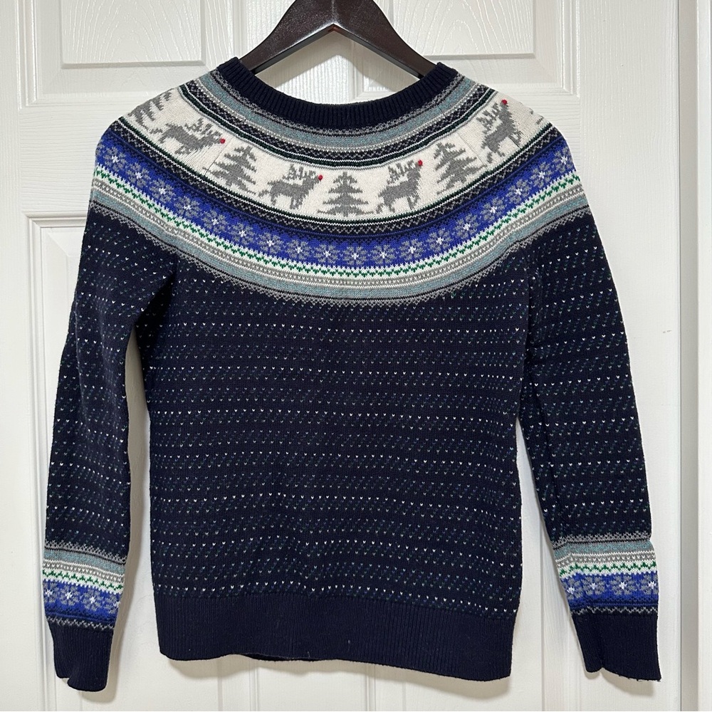 Talbots Women’s Navy SP Fair Isle Crewneck Christmas Reindeer Sweater Wool Blend